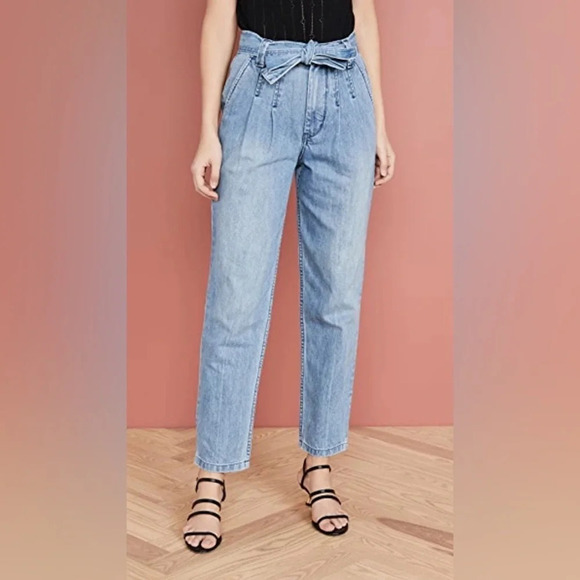 New La Vie Rebecca Taylor Tie Paperbag Waist Ankle Jeans Copine NWT Denim 25 - Picture 1 of 12